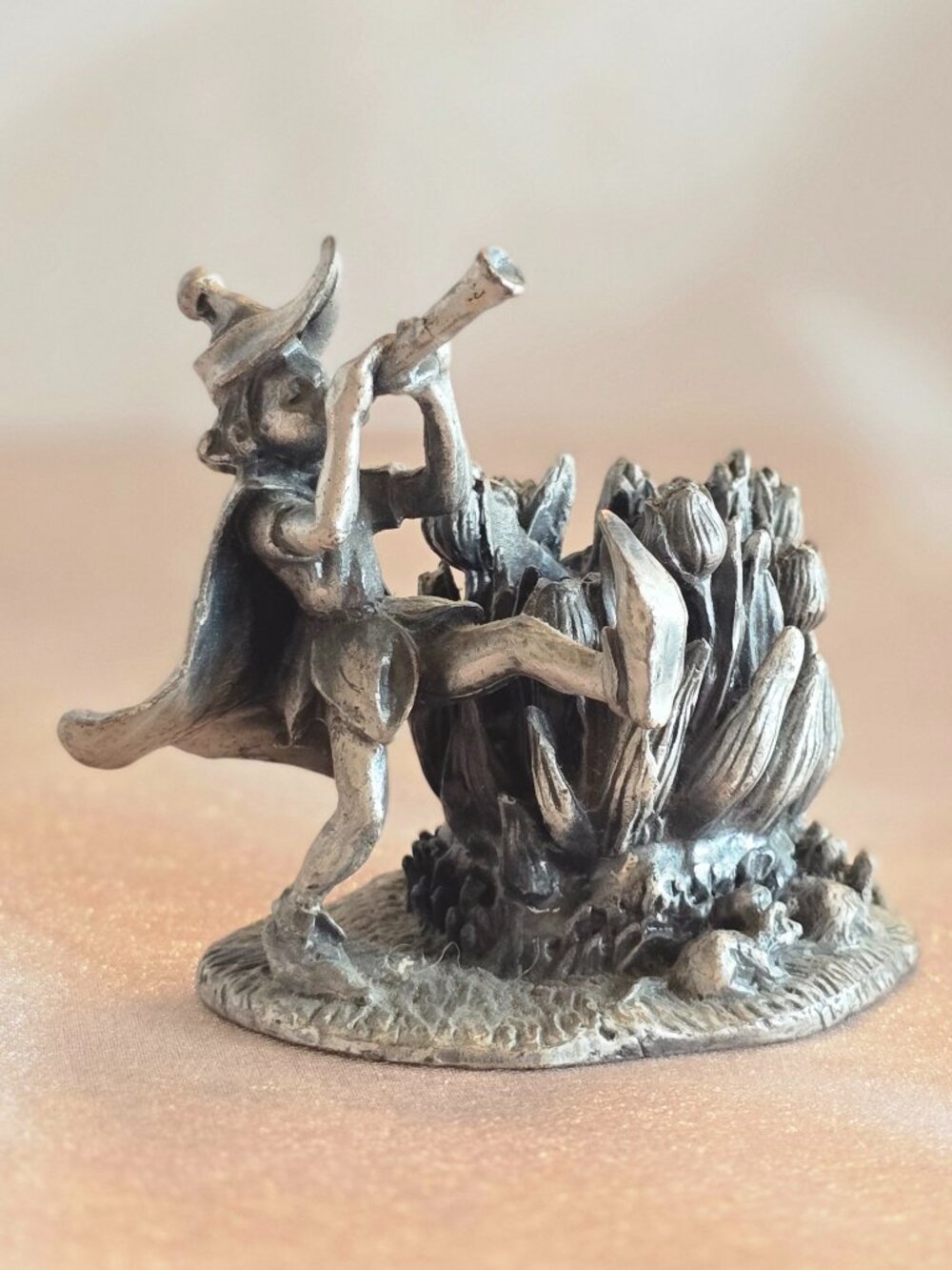 Pied Piper with tulips pewter candle holder collectible fairycore vintage